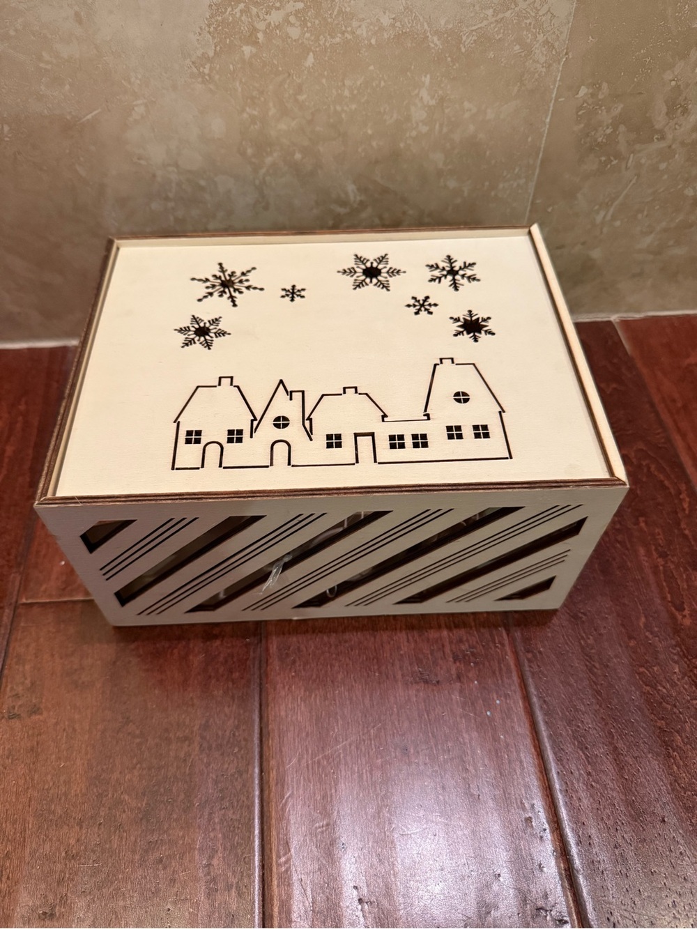 Place & time holiday craft wooden ornament set with storage box 6 piece set